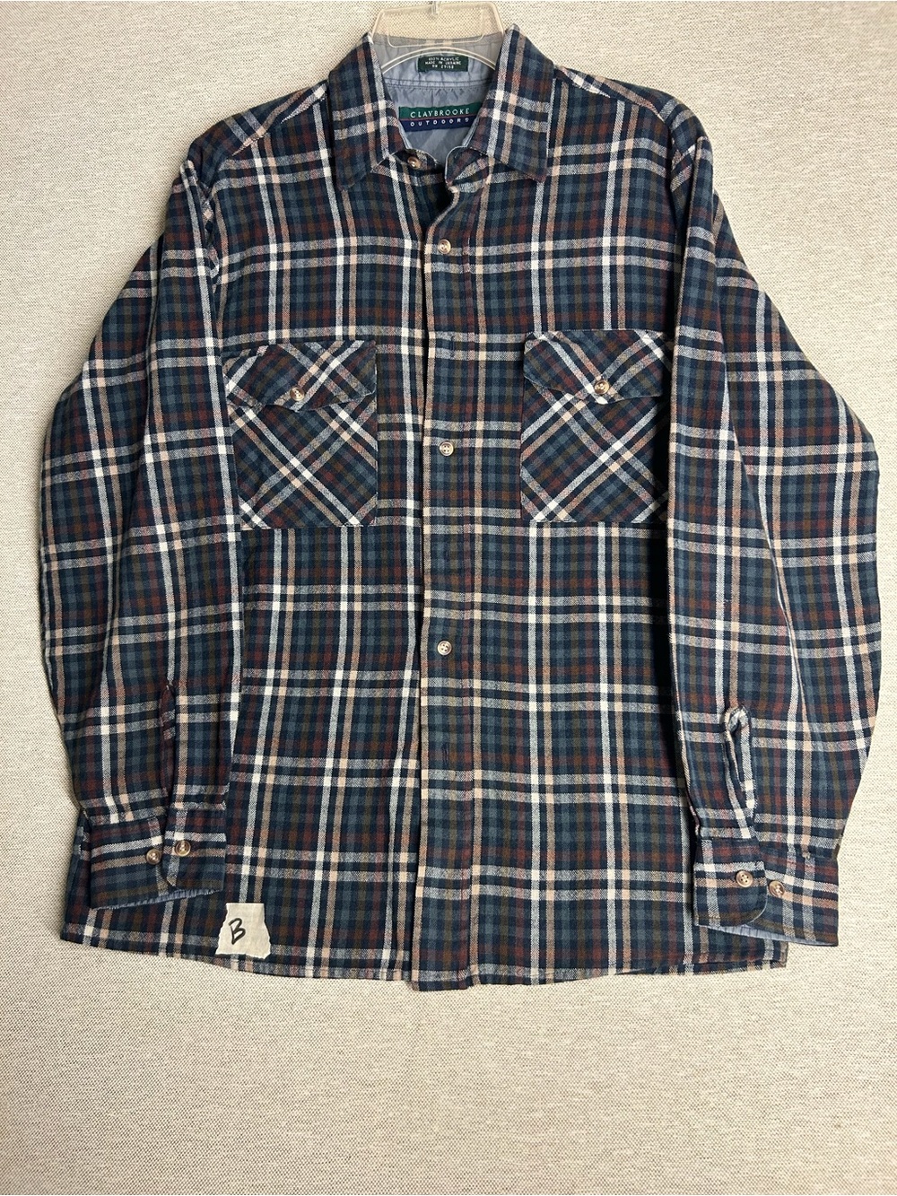 Classic Plaid Button-Up Shirt - Navy, Brown & Cream